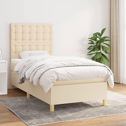 CKioict Palettenbett Modernes Bettgestell Jugendbett Boxspringbett mit Matratze Creme 100x200 cm StoffGeeignet für Arbeitszimmer, Wohnzimmer, Hotel