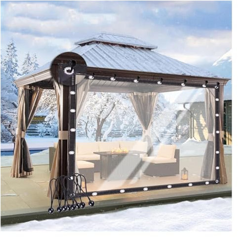 Pannelli Laterali per pergola Teli in plastica Trasparente con Occhielli Gazebo da 0,12 mm Tenda divisoria per Portico del Patio Personalizzabile (Trasparente 2,4x3 m)