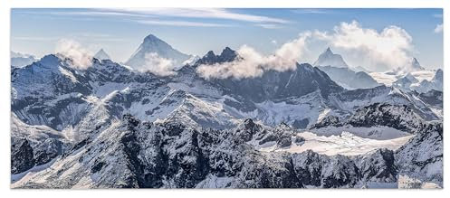 wandmotiv24 Leinwandbild Bergpanorama, Schnee, Alpen, Gebirge 120x50cm (BxH) M1078