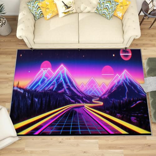 Generisch Gaming Teppich Neon - Teppich Wohnzimmer Schlafzimmer Neon Muster, Kleiner Teppich Kinder, Weich Kurzflor & Waschbar & rutschfest Fussmatte Innen, Kinderteppich 60x90 cm