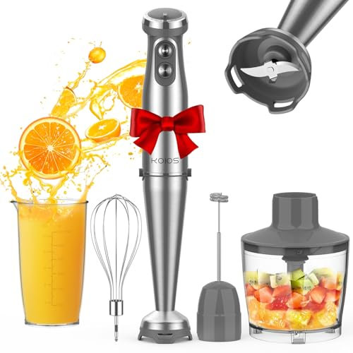 KOIOS Immersion Blender, 1000W Anti-scratch 5-in-1 Hand Blender, 12-Speed Bar Blender, Stainless Steel Blade with Turbo Mode, 20oz Tumbler, 17 Chopping Bowl