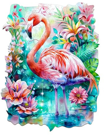 Tulolvae Puzzle Adulte Bois Animaux 240 Pièces, Flamant Rose Wooden Puzzle, Puzzle Bois Forme Animaux, Puzzle Animaux Bois avec Boîte-Cadeau en Bois 13.4 * 10.3 in