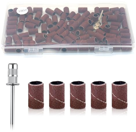 Schleifhülsen Nagelfräser 180 Grit Schleifkappen Schleifbaender Nagelfräser 100 Stücke Fein Schleifhülsen mit Nagelbohrer für Maniküre