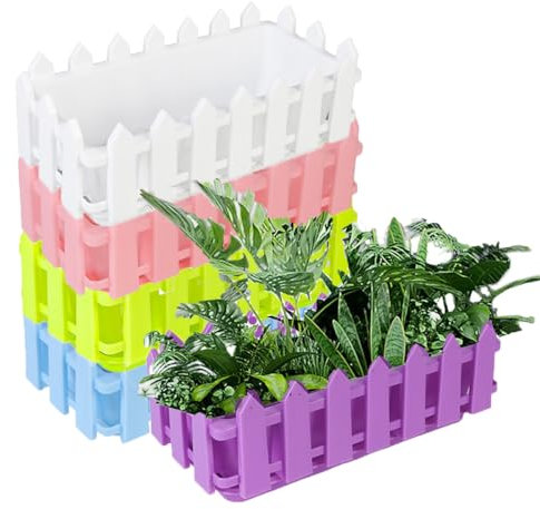 BSTMOME Confezione da 5 vasi rettangolari in plastica per piante, fioriere da giardino, vasi creativi per finestre, davanzali, patio, giardino, decorazione per la casa, portico, balcone (5 colori)
