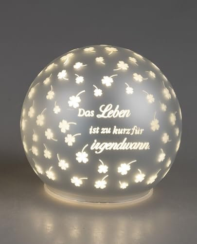 formano LED Dekokugel aus Glas Ø 12 cm mit Spruch (Glück beginnt in unseren Herzen) und Timer