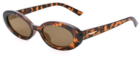 COASION Kleine Retro Ovale Sonnenbrille Damen Herren 90er Vintage Schmale Sonnenbrille UV400 Schutz Oval Leopard/Schwarz