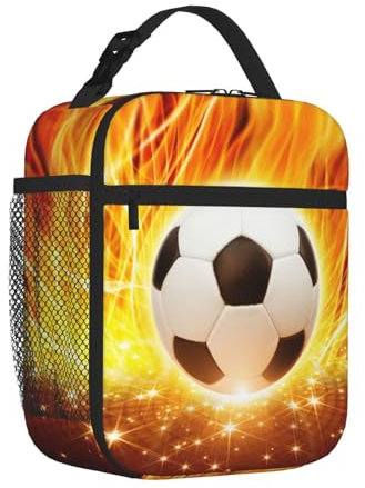 Miyeiw Personalised Football Lunch Bag, Custom Lunch Box for Kids Boys, Sports-Themed Insulated Lunch Box with Name/Text Printed for School Work Office, Reusable Lunchbox Containers Tote Handbag