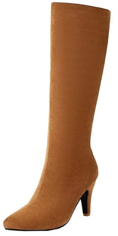 HSyc JRX Stivali alti al ginocchio da donna in velluto con tacco a spillo, marrone, 38.5 EU