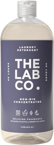 The Lab Co. Non-Bio Concentrated Laundry Detergent | 40 Loads, 1L | Hormone-kind Fragrance | Relaxing Cotton, Lavender & Jasmine Scent | Plant-Based, Vegan, Cruelty-Free, Sensitive Skin Safe