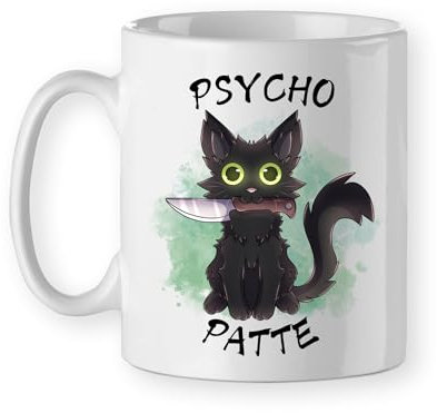 Mug tasse céramique chat noir psychopathe, idée cadeau humour