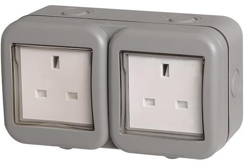 AMK® BG Weatherproof IP55 13 Amp Unswitched 2 Gang Socket Double Outdoor Socket Weather Resistant Safe Power Access