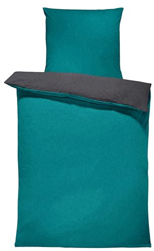 one-home Winter Bettwäsche Doubleface Uni Wende kuschelig flauschig warm weich Fleece, Größe: 135x200 cm, Farbe: Petrol/anthrazit