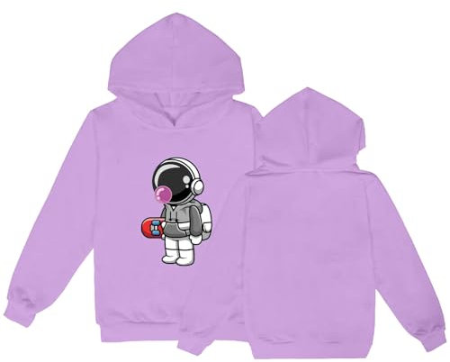 Baby 86 - Felpa con cappuccio per bambini con motivo stampato, per studenti delle elementari in primavera e casual, sottile, a maniche lunghe 56, Lilla, 2-3 Jahre