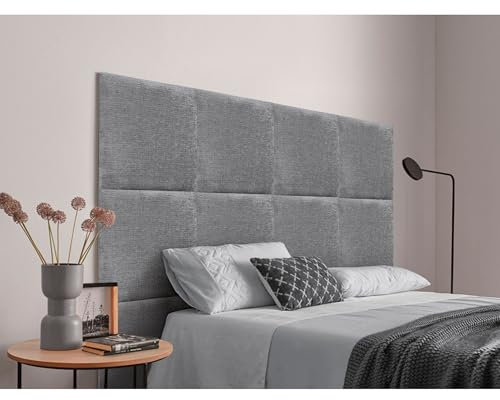 DHOME Polsterkopfteil aus Austauschbaren Selbstklebenden Platten aus Hochwertiger Ökologischer Wolle Luxuriöses Bett für das Gepolsterte Schlafzimmer (Grau, 200cm)