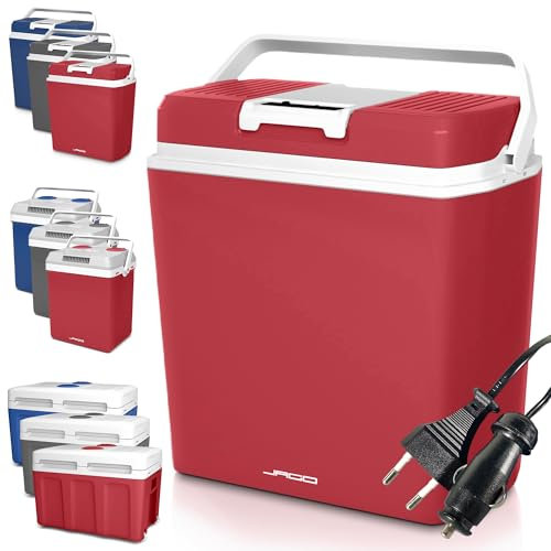 Jago® Kühlbox - 20/25/40L, Griff, 12/220V, Auto, Steckdose, Kühl-, Warmhaltefunktion, Blau/Anthrazit/Rot - Elektrische Kühltasche, Mini-Kühlschrank, Camping, Picknick, Strand, Wohnmobil (Rot, 25 L)