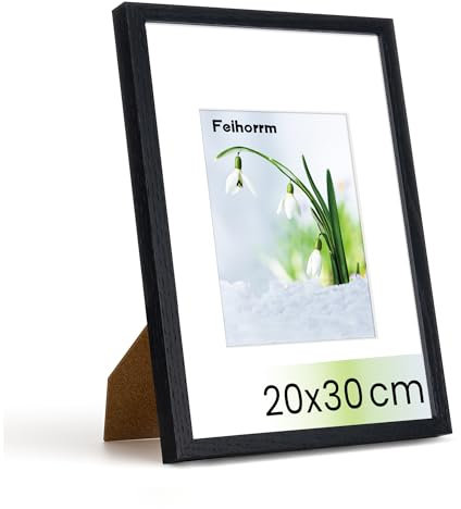 Feihorrm Bilderrahmen, 20x30 cm Fotorahmen aus Eiche, Mit gehärtetem Glas, Für 20x30 cm-Fotos ohne Passepartout oder 12x17 cm-Fotos mit Passepartout, Fotorahmen aus Massivholz (Schwarz, 20x30 cm/ 1x)