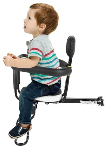 Siège de Vélo pour Enfant Monté à l'avant, Sécurité Selle Avant pour Vélo Réglable avec Pédales, Dossier, Garde-Corps, pour Enfant de 6 Mois à 3 Ans, jusqu'à 88 lbs, Noir