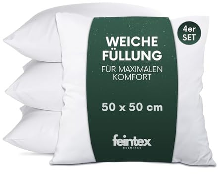 feintex Kopfkissen 4er Set (50x50 cm) - Hypoallergene, Waschbare Dekokissen, Sofakissen, Schlafkissen - Kissen für Bett und Sofa - Optimaler Schlafkomfort für zuhause