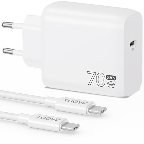100W/5A Cavo 2M + 70W Caricatore USB C per MacBook Air 13/15, MacBook Pro 13/14/15/16 Pollici, 2024 2023 2022 2021 2020, M1 M2 M3 Mac Book, iPhone 16/16e 15, iPad, Alimentatore Rapido Caricabatterie