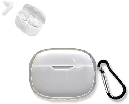 Bluetooth Headset Case for JBL Wave Beam/ Beam2 with Carabiner Protective TPU Transparent Cover Scratch Shock Resistant Drop-Proof Anti-Fall Anti-Seismic Lanyard Soft Clear Lock Clip Charging Shell