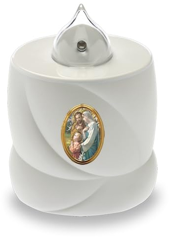 AROBA 2x LED Grabkerze Trauerlicht - Flackereffekt wie echte Kerze - lange Brenndauer bis 200 Tage - wiederverwendbar Friedhofskerze Gedenkkerze Dauerkerze - weiß Heilige Familie