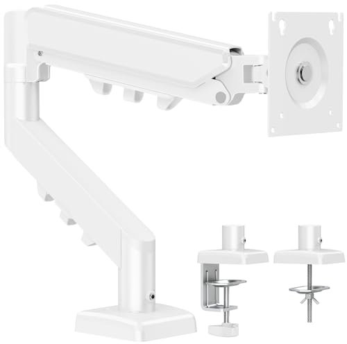 ELIVED Single Monitor Arm - Adjustable Gas Spring Monitor Stand for 13-32 Inch Screens up to 9KG, Ergonomic Desk Mount with Tilt, Swivel & Rotate, VESA 75/100mm, 2 Mounting Clamp, White, EV6013W