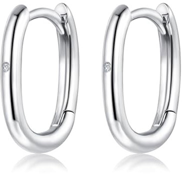 Glintara Creolen Silber 925 Klein, 925 Sterling Silber Oval Creolen Ohrringe mit Zirkon, Hypoallergen Ohrringe Kreolen, Klassisch Ohrring Silber Kreolen, Schlafen Knorpel Ohrring zum Valentinstag