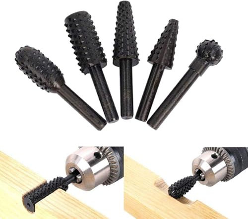 Ceeyoll 5 Stück Holzraspel Raspel Set,5 Teilig Hartmetall Frässtifte holz werkzeug,Schaft Rotationsgrat Raspel Set Holzraspel Für Bohrmaschine Für Heimwerker Schnitzen Polieren Gravieren Bohren.