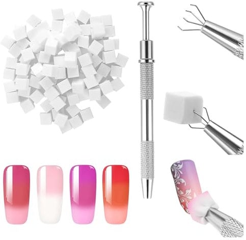 100Pcs Soft Nail Sponges for Ombre, Nail Art Sponges With Grabbing Pen, Blooming Nails, Nail Sponges, Ombre Nail Brush, Nail Art Manicure Tools Supplies, Nail Accessories for Home and Salon