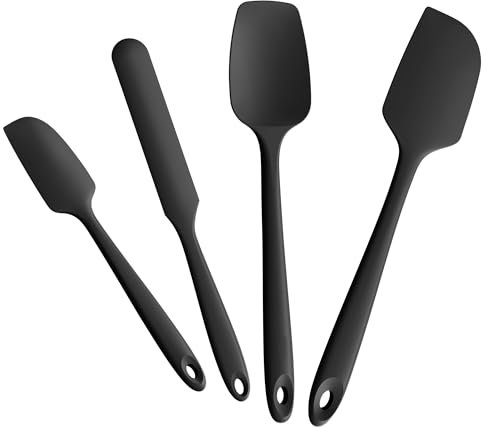 Doosu 4 Stück Silikon Spatel Set, 315 ℃ hitzebeständiger flexibel Teigschaber lebensmittelecht nahtloser Antihaft Küchenutensilien zum Kochen Backen Mischen Rühren Schaben Servieren (Schwarz)