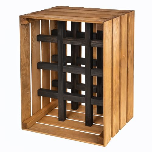 PINEEA Botellero de madera vintage – Botellero de madera de pino – Caja para 12 botellas – Almacenamiento de vino y decoración 50 x 40 x 30