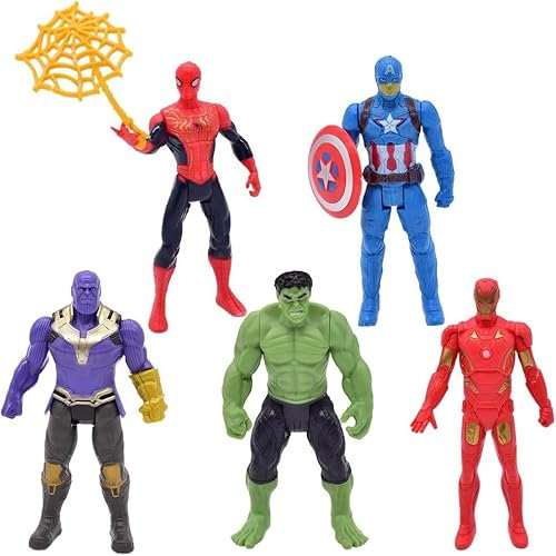 POLYPLAS Heros Figures Set 5PCS Pvc Figures Collecting Spider Model Hulk Iron Man Thanos Batman Cake Toppers Figures Heros Series Toy for Kids Birthday Gifts