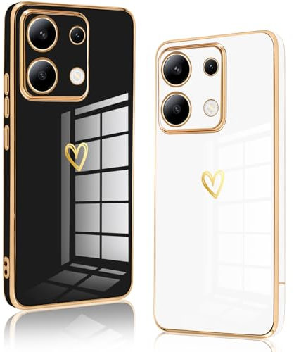 Vauki 2 Stück für Xiaomi Redmi Note 13 4G Hülle, Weich TPU Silikon Handyhülle Herz Motiv Schutzhülle Kameraschutz Stoßfest Bumper Case für Redmi Note 13 4G Jungen und Mädchen Cute Cover,Schwarz & Weiß