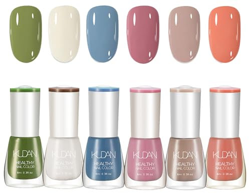 Nail Polish Set - 6Pcs Green Blue Pink Nail Varnish Set - Quick Dry & Long Lasting Spring Summer Nail Varnish - Non Toxic Water Based Nude Nail Polish - No Need UV for Women DIY Manicure