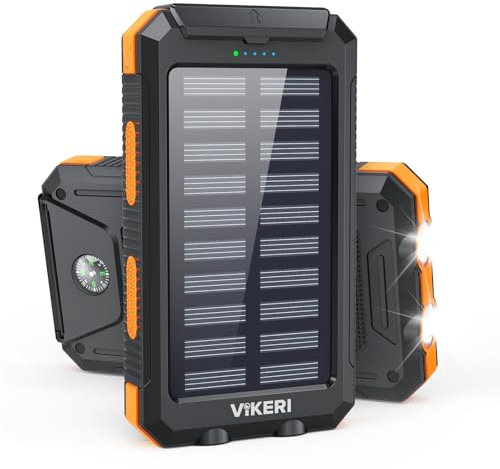 Vikeri Solar Power Bank 26800mAh, Portable Solar Charger, Portable Charger USB C Fast Charging Outdoor with Flashlight 4 Output Ports for Smartphones Tablets and More (Orange)
