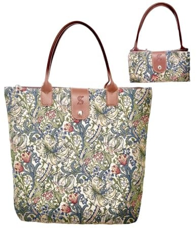 Signare Faltbare Gobelin-Tragetasche, wiederverwendbare Einkaufstasche, Einkaufstasche mit William Morris Kunst-Design (Golden Lily, Fold-GLILY)