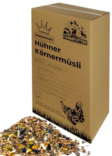 Farmfutter Premiumfutter Hühnerfutter OHNE GENTECHNIK - Hochwertiges Körnerfutter als Alleinfutter mit Leinöl, Chilli Extrakt, Sonnenblumenkerne - Körnermüsli 19Kg