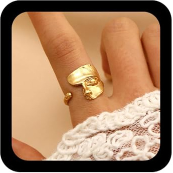 Cybche Vintage Abstrakte Menschliche Gesicht Ringe Einzigartige Maske Halbes Gesicht Band Ringe Offen Einstellbar Skulptur Aussage Ring Gold Geometrische Knöchel Schmuck Für Frauen