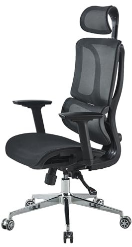 Sedia Ufficio Ergonomica Professionale Schienale Alto In Rete Con Supporto Lombare e Braccioli Regolabili Gaming Poltrona Direzionale Altezza Regolabile Portata 150 Kg Ruote Girevoli - Nero