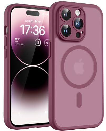 TOCOL Coque pour iPhone 14 Pro, Compatible avec MagSafe, Prune | Anneau Magnétique Intégré, Protection de l'objectif Améliorée, Résistant aux Rayures, Case Dos Mat Translucide Fine Antichoc