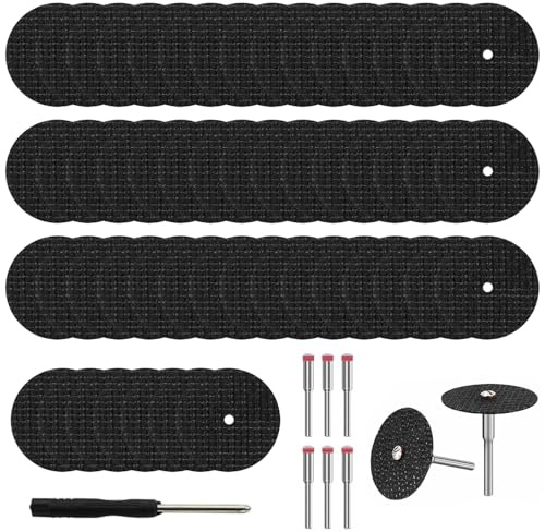 60 Stück Trennscheiben für Dremel, Mini Trennscheiben für Metall Set, mit 6 Stück 3mm Dorn und 1 Schraubendreher, Rotationswerkzeug Zubehör Schneidräder, Für Holz Glas Kunststoff Stein
