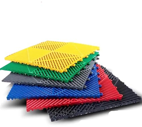 Tapis de sol encastré, tapis de garage 40 x 40 cm, épaisseur 1,8 cm, avec roulement pour drainage pour atelier, garage, gris, 10 pcs)