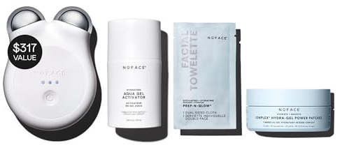 NuFACE MINI+ Microcurrent Facial Device Ultimate Uplift Holiday Kit - Brilliant White Face Sculpting & Contouring Device with Aqua Gel, Power Patches, Prep-N-Glow Skin Care Wipes & Luxe Gift Box
