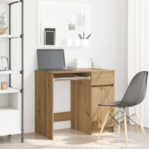 Tonture Schreibtisch Artisan-Eiche 86x49x76 cm, Holzwerkstoff, langlebig, mit Tür, Schublade & Einlegeboden, für Büro, Arbeitszimmer, Home Office, vielseitig nutzbar