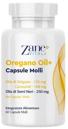Zane Vital Olio di Origano e Olio di Cumino Nero – Capsule Molli con Carvacrolo e Timochinone – Integratore Alimentare – Non OGM, Senza Glutine – 60 Capsule