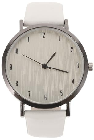 ibasenice Damen Quarz Armbanduhr mit Lederarmband, Schlichter Stil, Weiß | Holzmaserungs Zifferblatt, Edelstahlgehäuse, Präzise Zeitmessung, für Schule und Freizeit, Elegante Optik