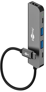 goobay Slim USB-C™ Hub mit HDMI™, 5-Port Adapter mit 100W Power Delivery, Multiport Adapter mit 5 Gbit/s USB 3.0, für Laptop, Tablet, Smartphone, kompatibel mit Windows, macOS, Android, 78967