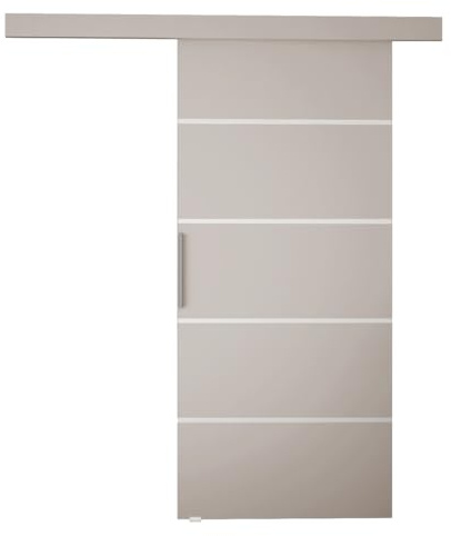 Mirjan24 Schiebetürsystem Flash III 90 mit Selbstschließer (Cashmere) | Komplettes Schiebetür-Set mit Aluminiumgriff, Selbstschließsystem und dekorativen Querlinien, links oder rechts montierbar