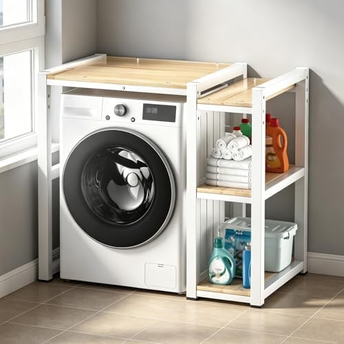 OAKVYNE Mobile Lavatrice Asciugatrice con Ripiano Regolabile, Scaffale Sopra Lavatrice Resistente ad Alta Capacità per Lavanderia, Bagno, Cucina e Balcone(White)