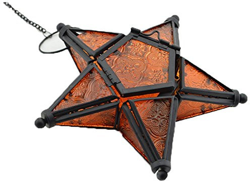 Sziqiqi Candelabro Colgante De Pentagrama De Cristal Colorido, Candelabro De La Cera del Hierro, Decoración De Candelabro para Cena a La Luz De Las Velas, Naranja